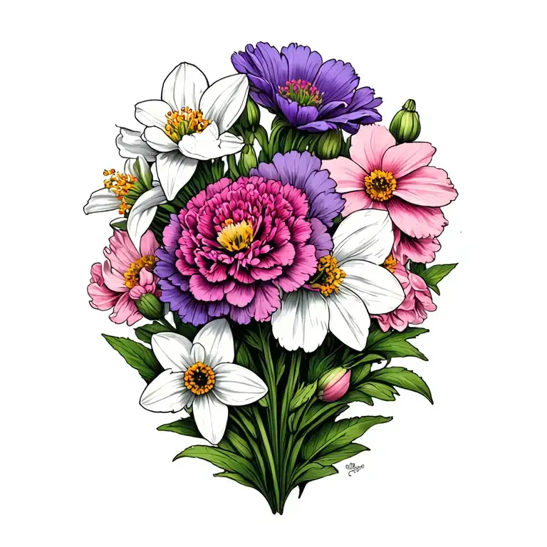 Purple Carnation White Daffodil Pink Cosmos Flowers No Stems