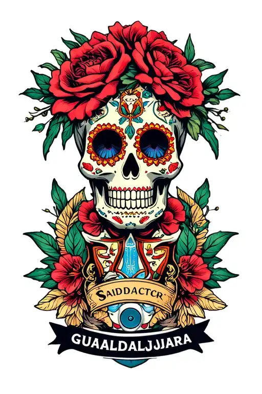 Sugar Skull With A Cd Guadalajara Crest Merged