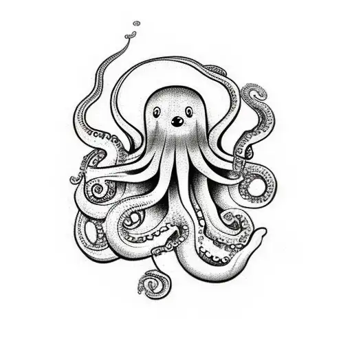 Octopus Swimming With Dolphins And Jellyfish