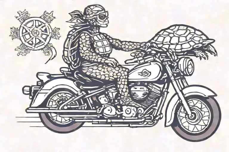 Lady Turtle Riding A Motorbike