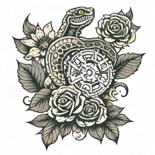 Snake Gears Flowers In The Background