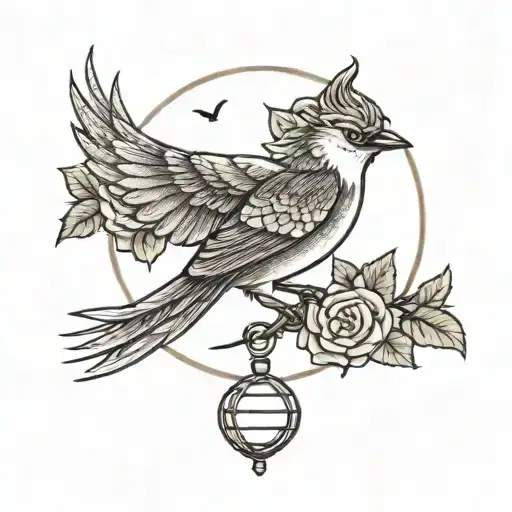 A Bird Singing Under A Full Moon Surrounded By Roses