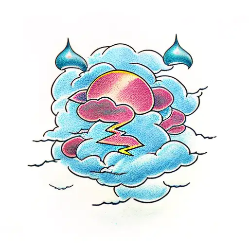 Traditional Cloud With Lightning And Drops Of Rain