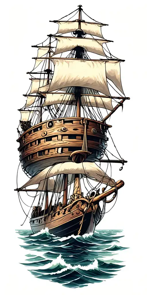 Nautical Theme Sleeve With A Wooden Ship