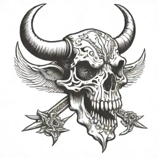 Bull Skull With Sword Going Through It And Nose Ring