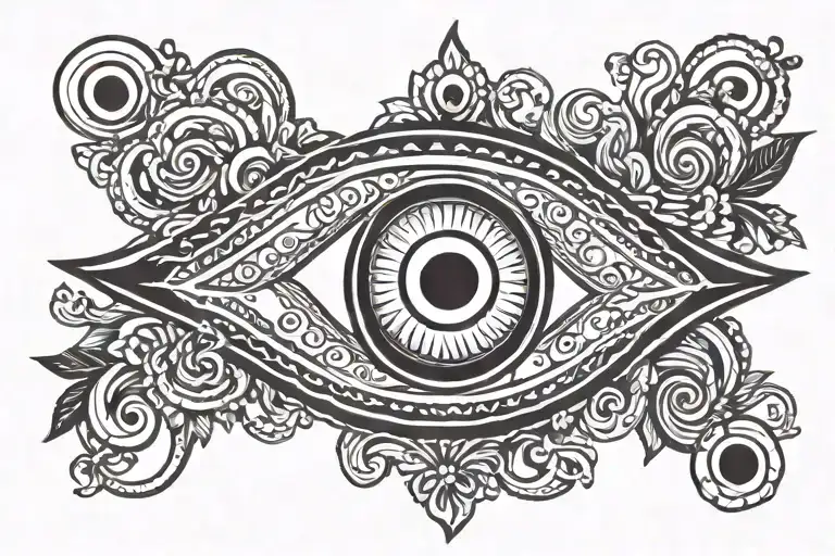 Evil Eye With Border Black And White