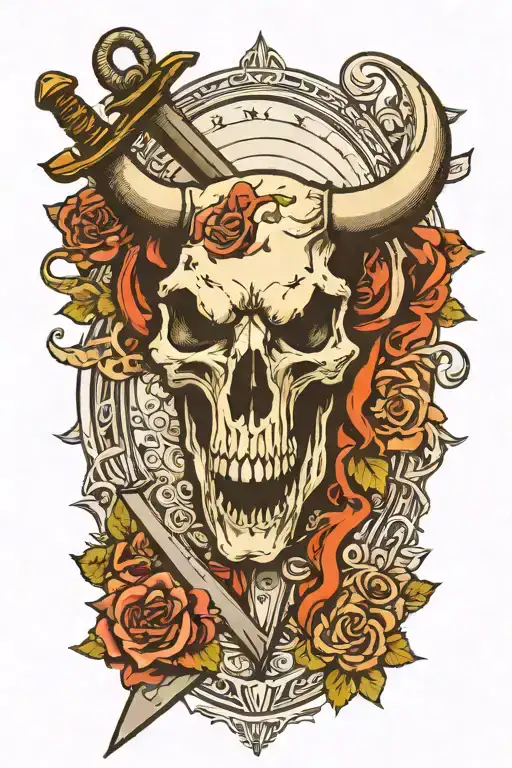 Bull Skull With Sword Down The Middle