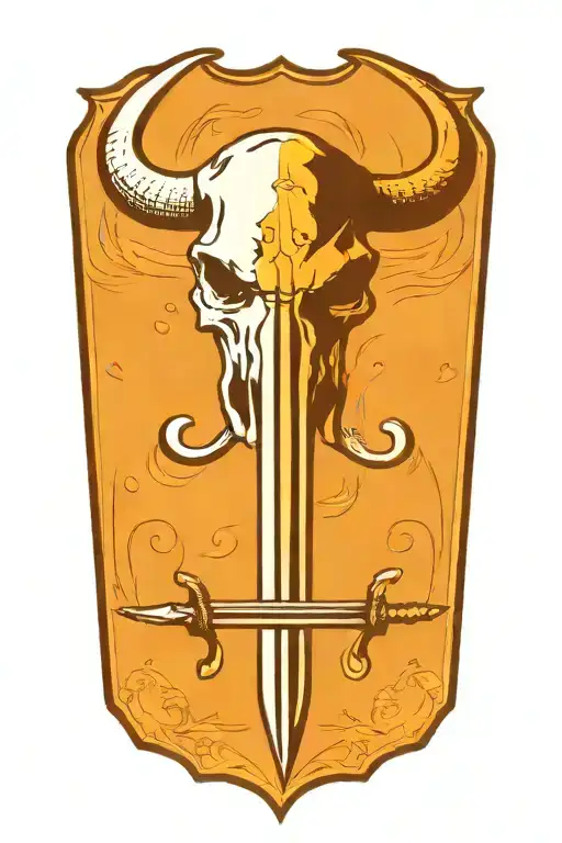 Bull Skull With Sword Down The Middle Black And White