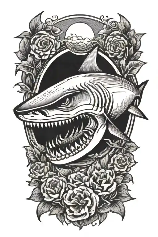 Shark Skull Black And White