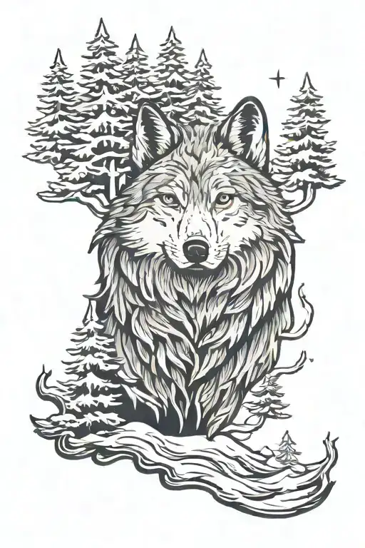 Wolf With Pine Trees And Cold