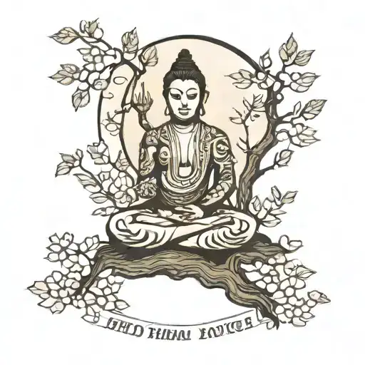 A Traditional Style Tattoo Of A Spiritual Figure Meditating Under A Tree