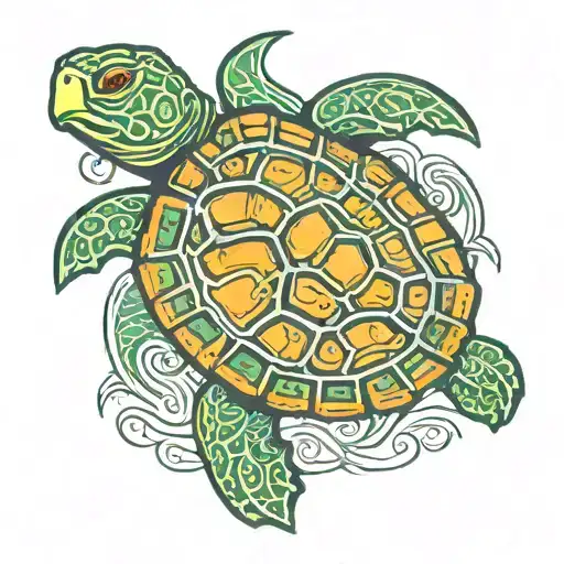 A Green And Orange 2D Turtle