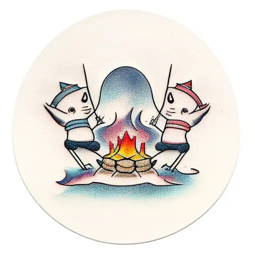 Three Friends Sitting Around A Campfire