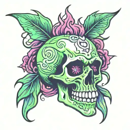 Green Skull In Purple Fire Sketch