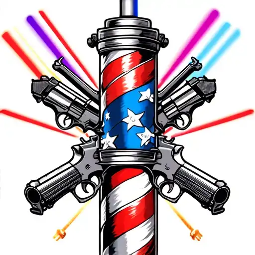 Barber Pole With Guns And Lightsabers In The Background