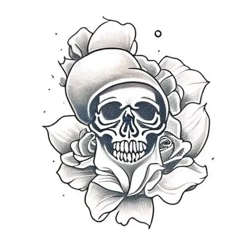 A Skull Having A Flower On Its Mouth