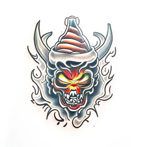 A Church Burning Over A Demon Head