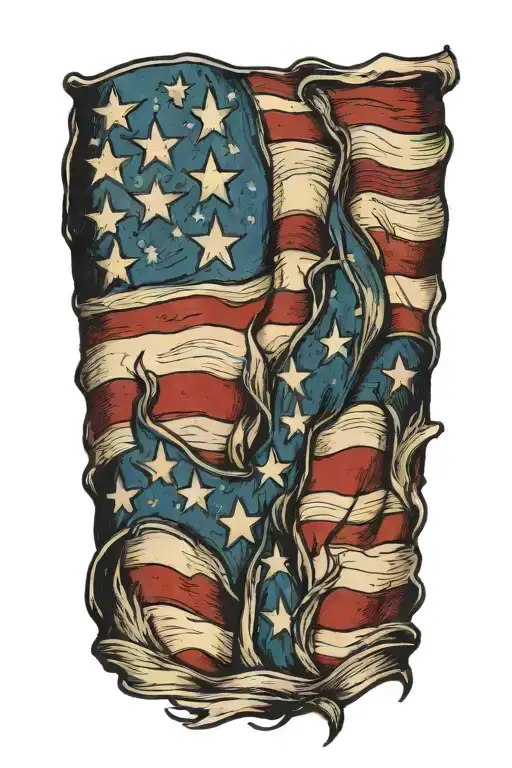 Weathered And Wind Blown American Flag