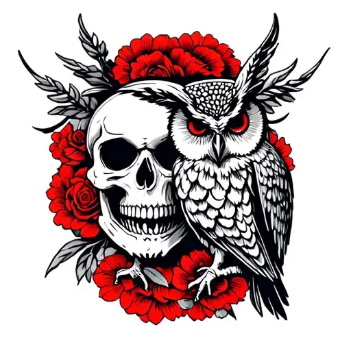 Skulls And Owls Red And Black