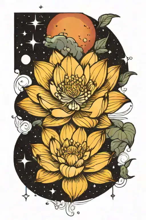 Lotus Flower On A Shoulder With Outer Space Above It Design