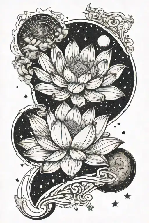 Lotus Flowerwith Outer Space And An Astronout Above It Design