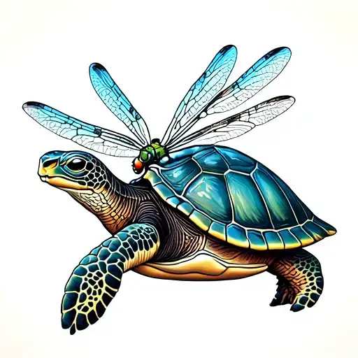 Sea Turtle With Dragonfly On Its Nose