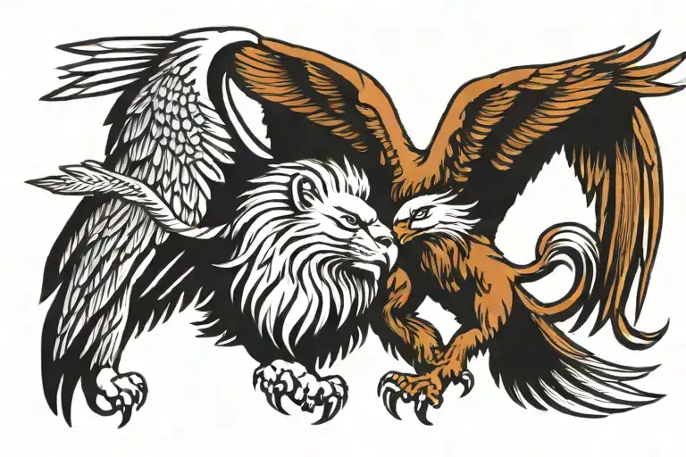 Lion And Eagle Flying
