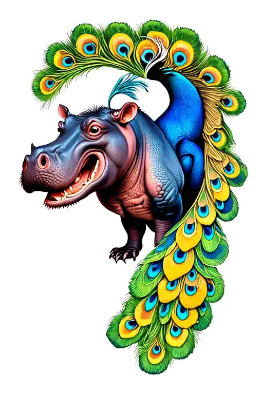 Peacock And Hippo