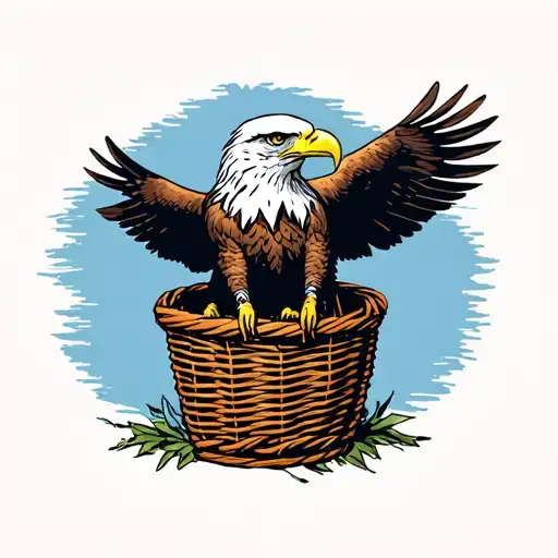 Bald Eagle Inside A Wicker Basket