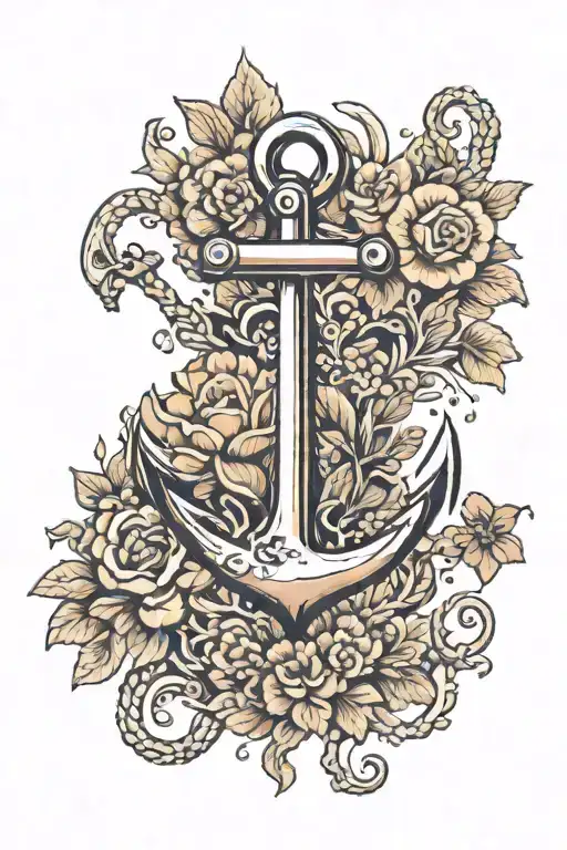 An Anchor On The Bottom Of The Sea With Flowers And Coral