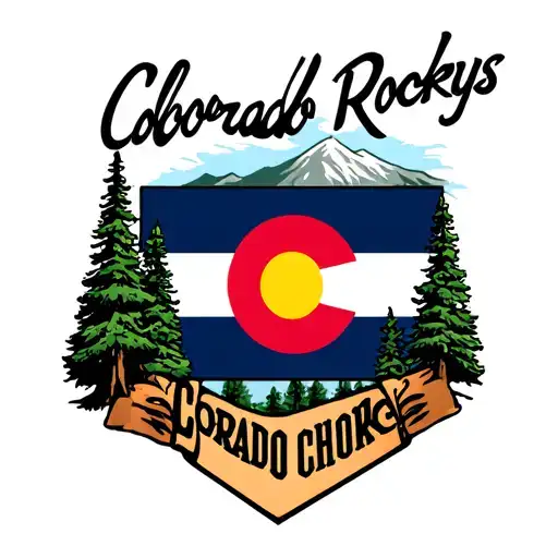 Colorado Rockys With Pine Trees And The Colorado Flag Logo