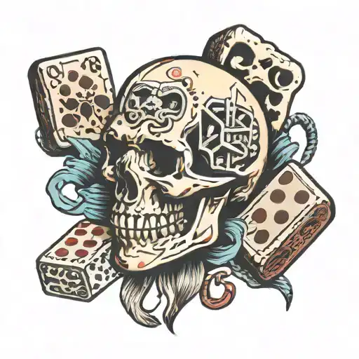 Skull Never Lucky Dice Horse Shoe And A Brain