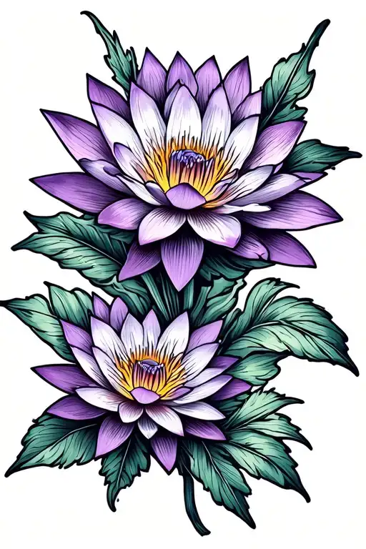 Fine Line Flower Tattoo With Water Lily Flower Violet Flower Carnation Flower