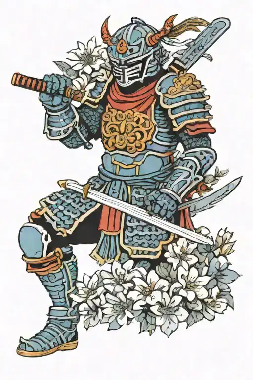 Honda Tadakatsu In Armour With Flowers And Sword