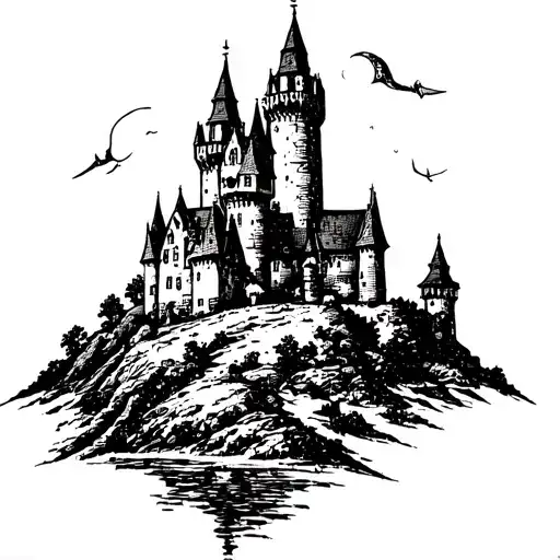 Castle With Towers On Hill Black Gothic