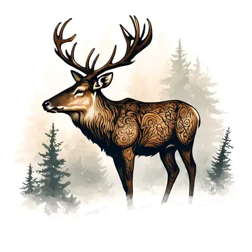 A Stag In Misty Forest