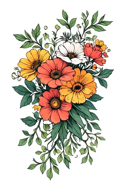 Bouqet Of Flowers With Vines Running Up Arm Sleeve