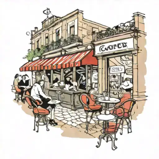 Artistic Rendering Of A Parisian Cafe With Cooking Elements Incorporated
