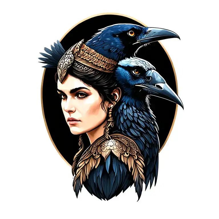 Valkyrie Portrait Realistic With Raven Standing