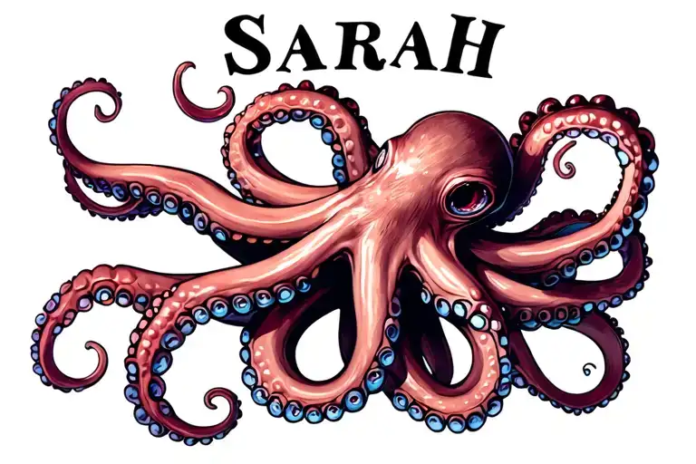 The Name Sarah Wrapped By The Tentacles Of A Blue Octopus