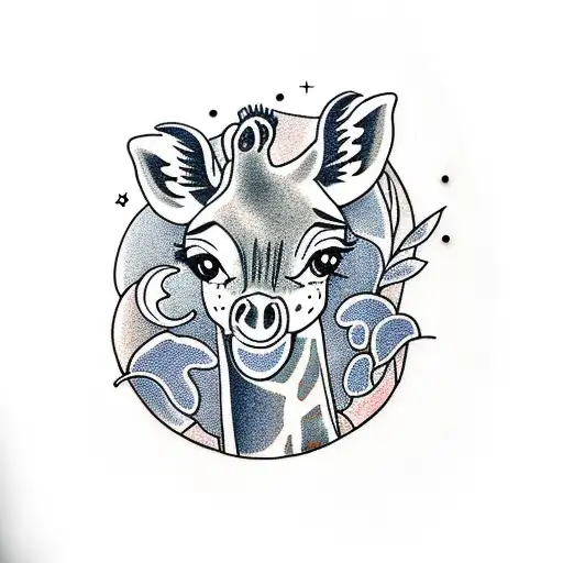 Giraffe With Moon And Leaves