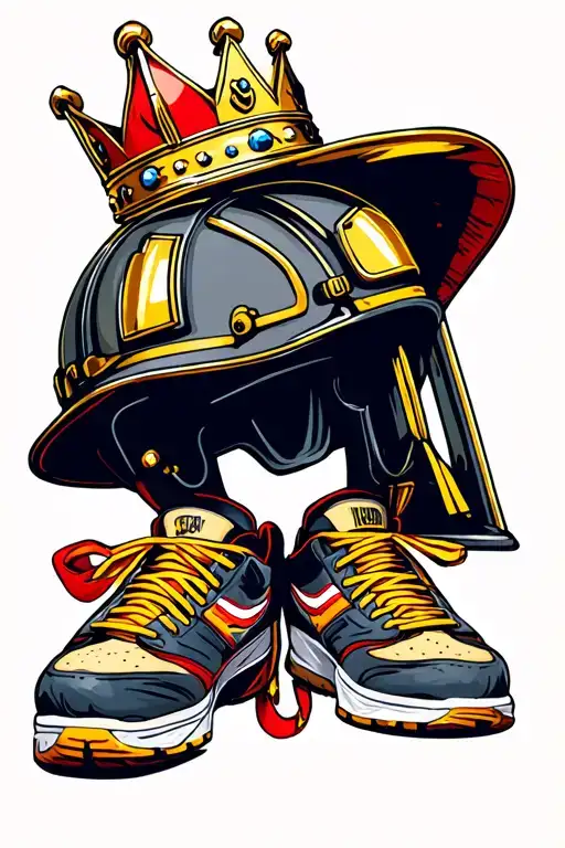 Crown With Firefighter Helmet And Running Shoes Hanging