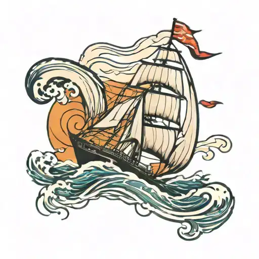 Sailboat And Waves And Lettering