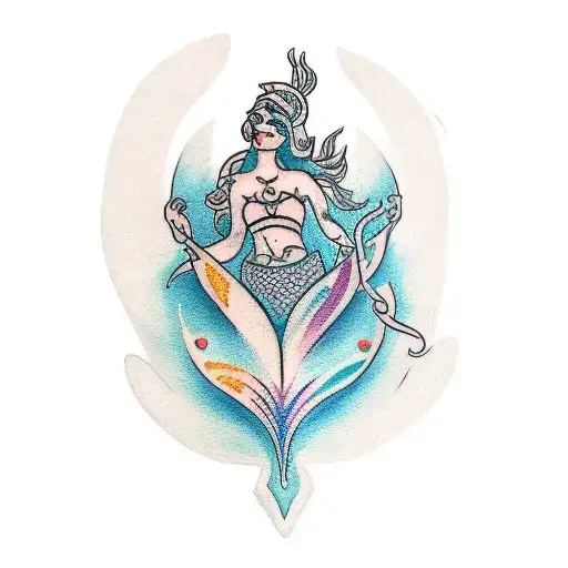 An Outline Tatto Of A Mermaid Touching Libra Costellation