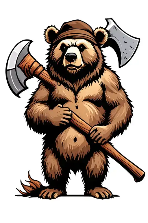 Old Traditional Bear Holding Axe