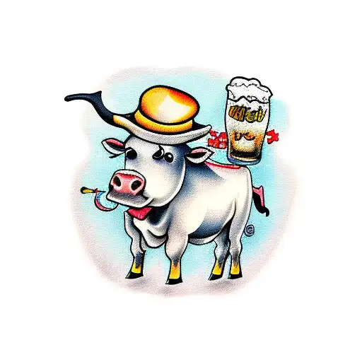 Cow With Beer In A Car