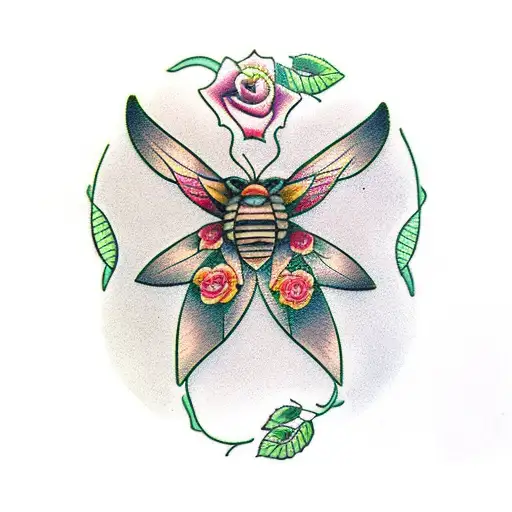 Moth With Roses And Vines