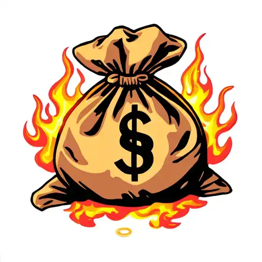 Money Bag With Fire Around It Luminous Points