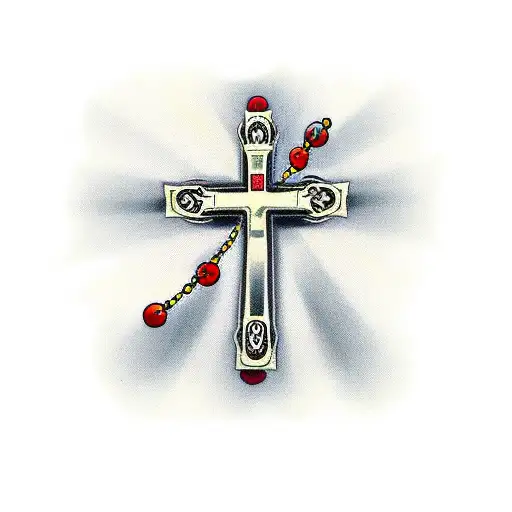 Christian Cross And Rosary Beads