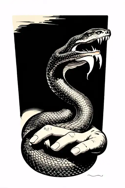 Snake Biting A Hand Traditional Tattoo Design
